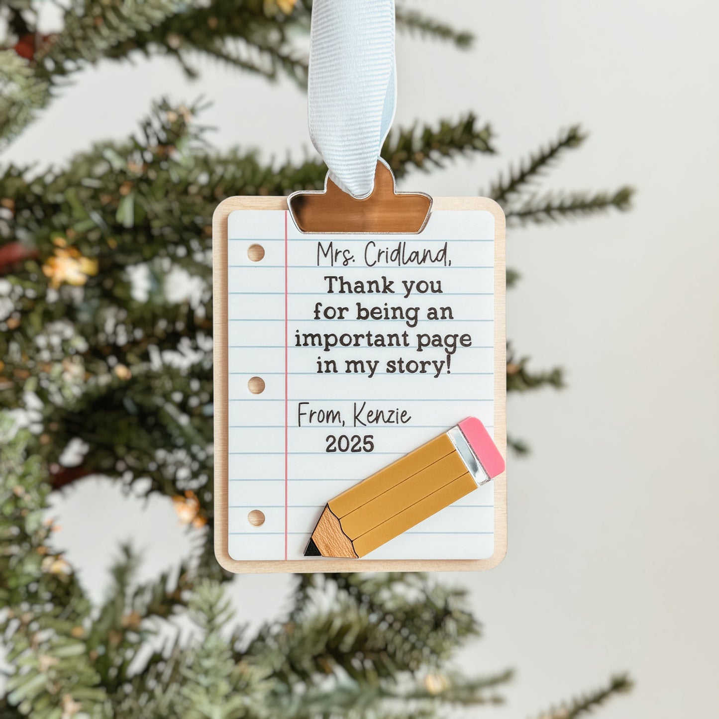 Personalized Teacher Christmas Ornament | 3D Clipboard