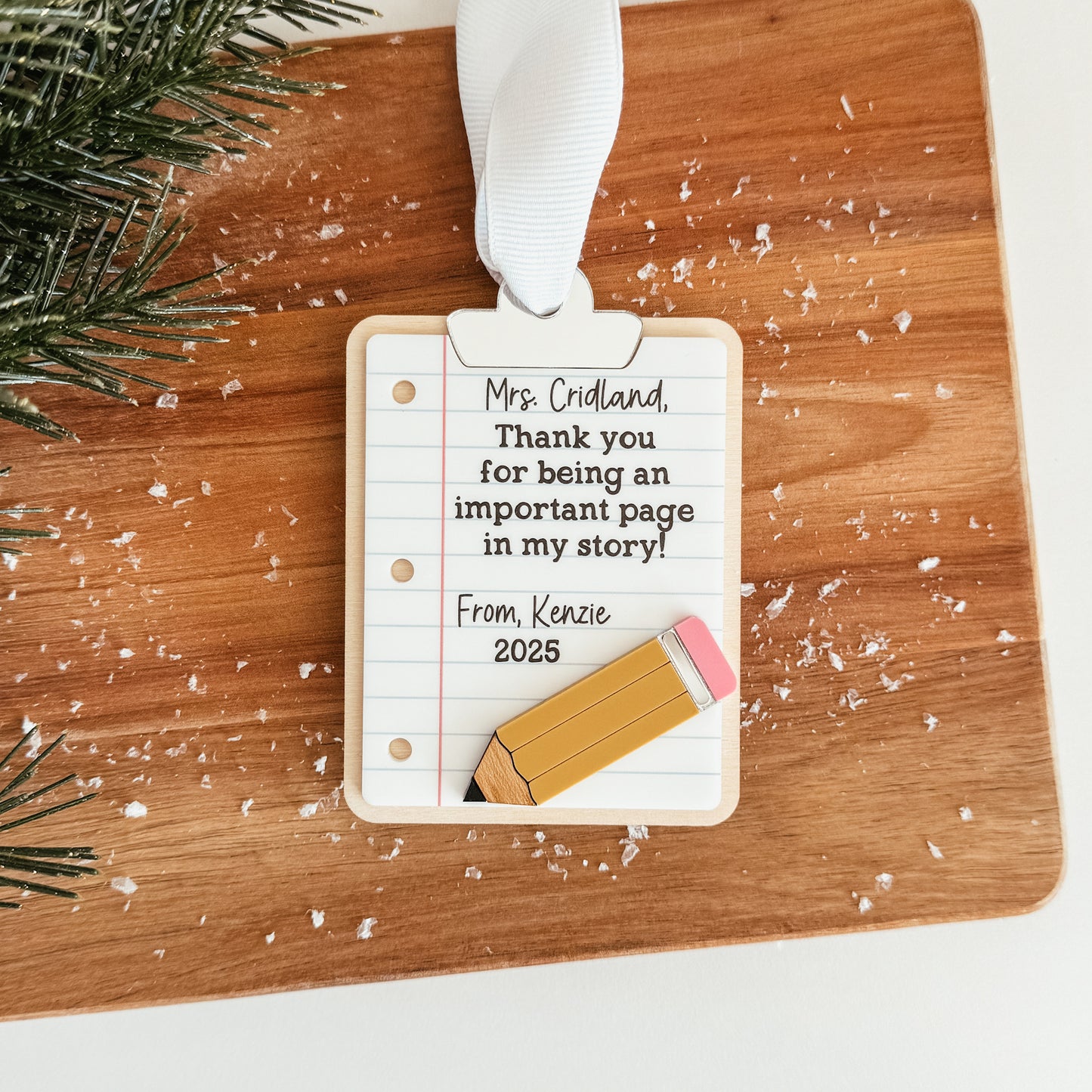 Personalized Teacher Christmas Ornament | 3D Clipboard