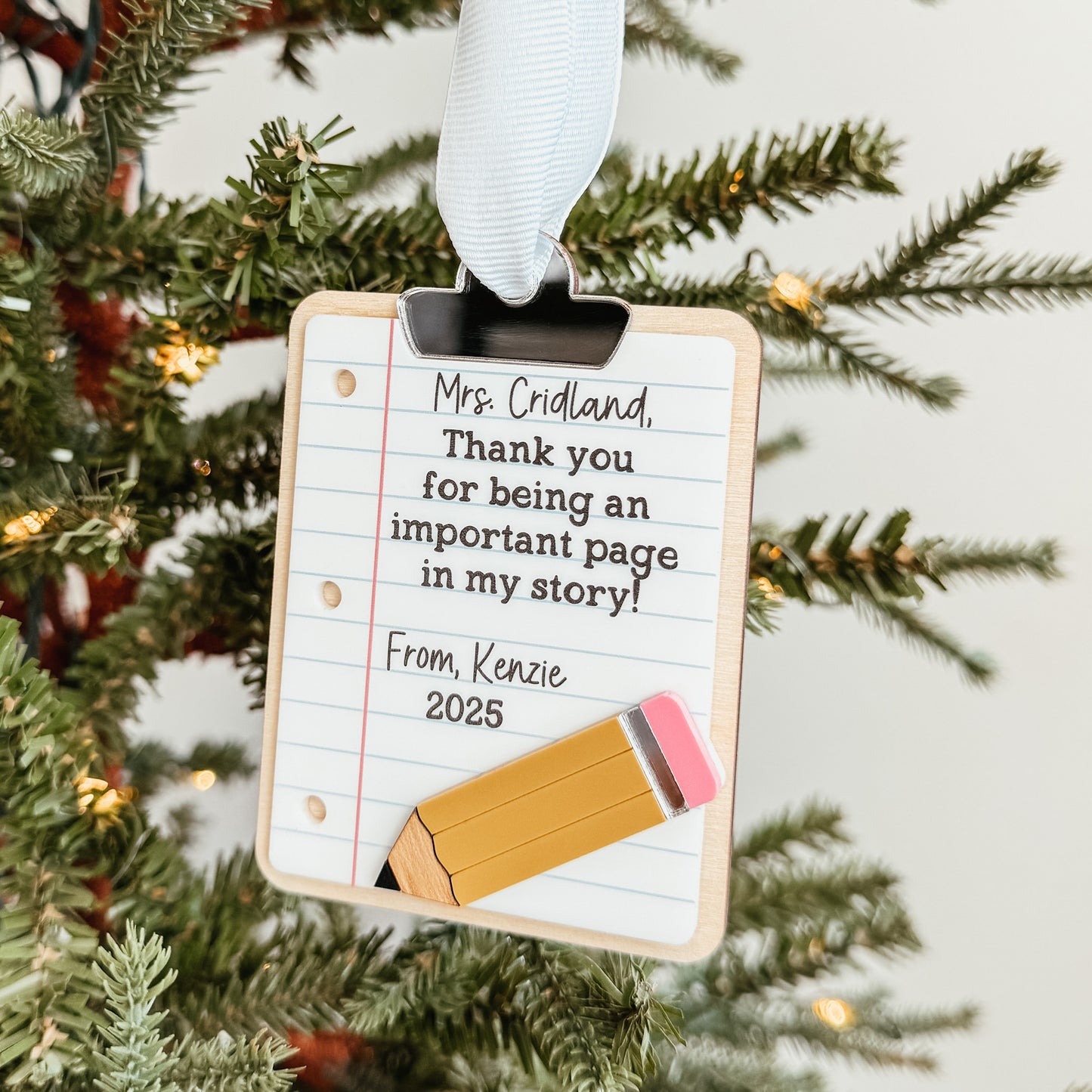 Personalized Teacher Christmas Ornament | 3D Clipboard