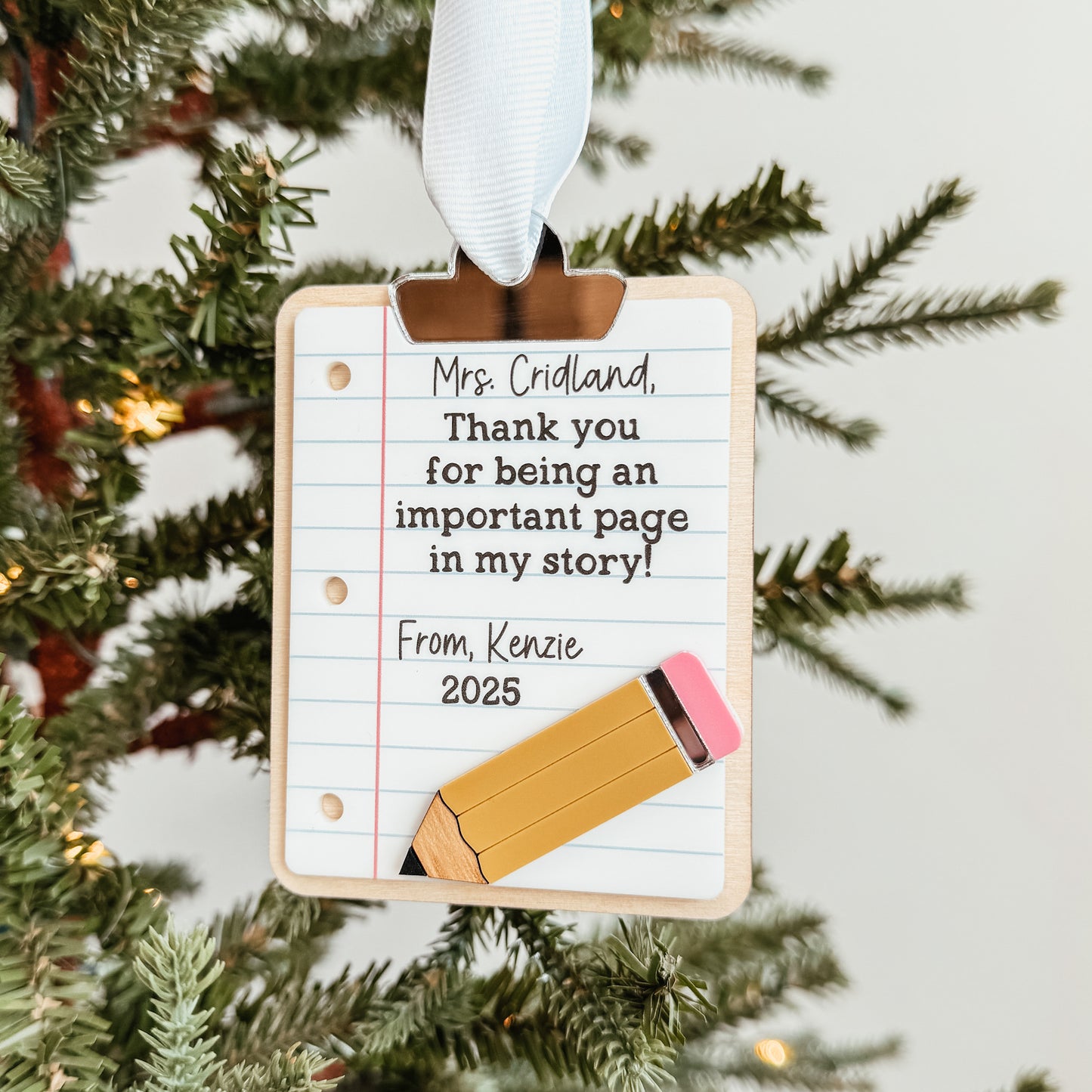 Personalized Teacher Christmas Ornament | 3D Clipboard