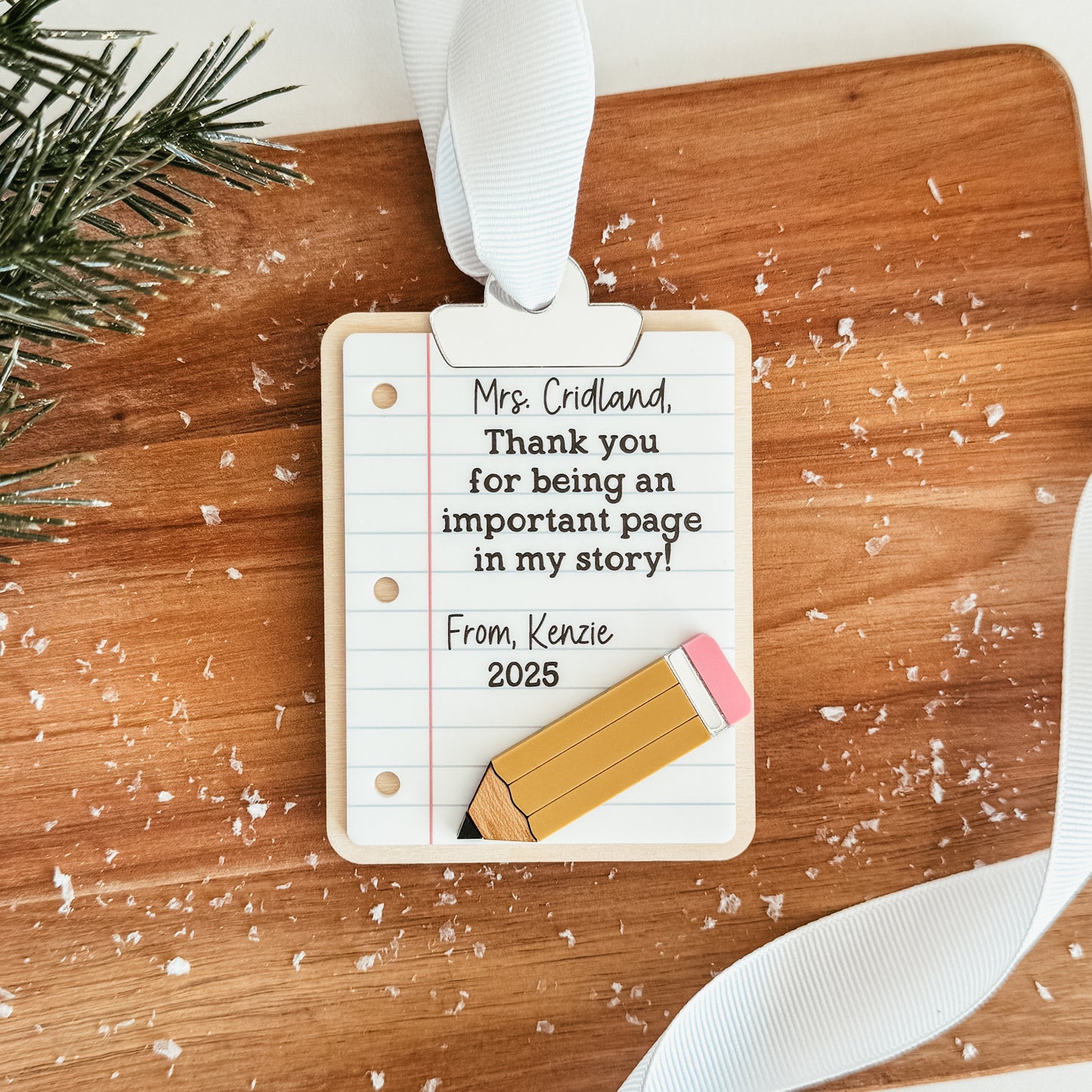 Personalized Teacher Christmas Ornament | 3D Clipboard
