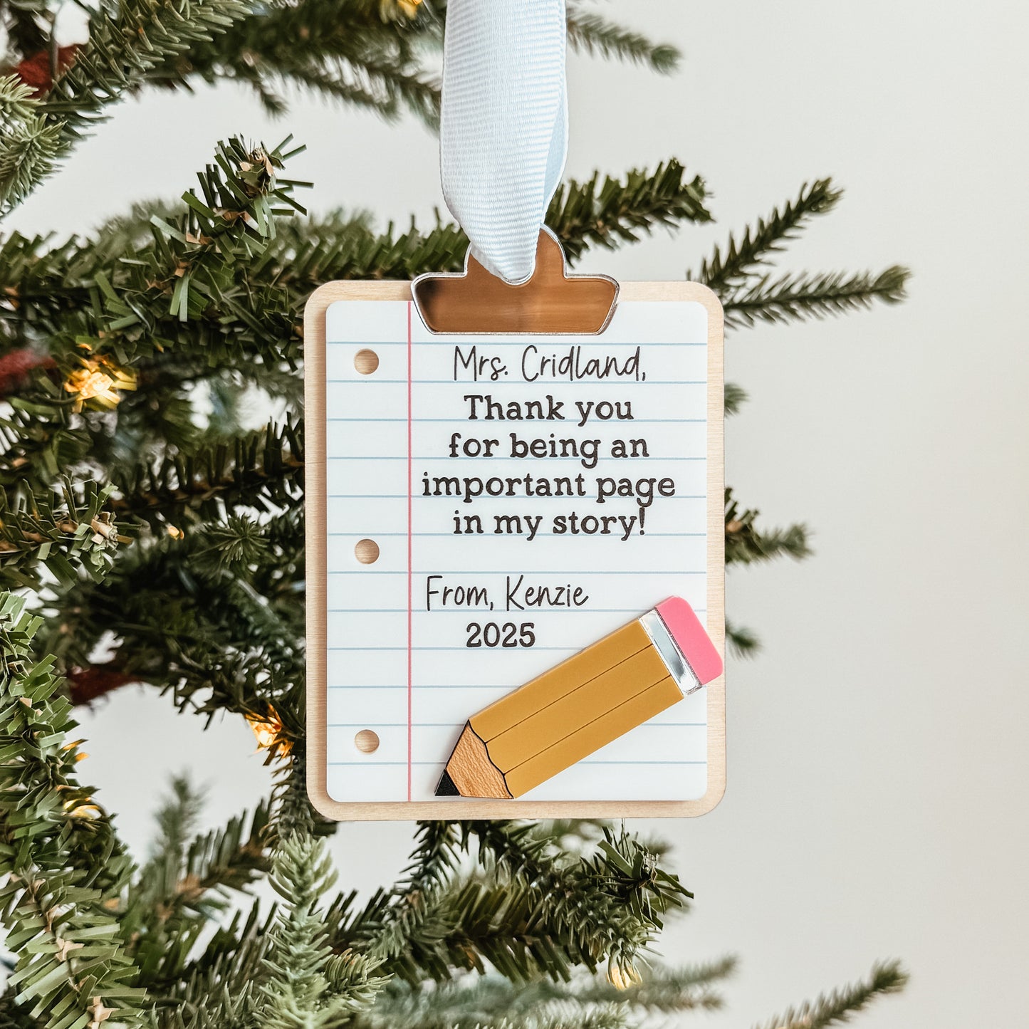 Personalized Teacher Christmas Ornament | 3D Clipboard