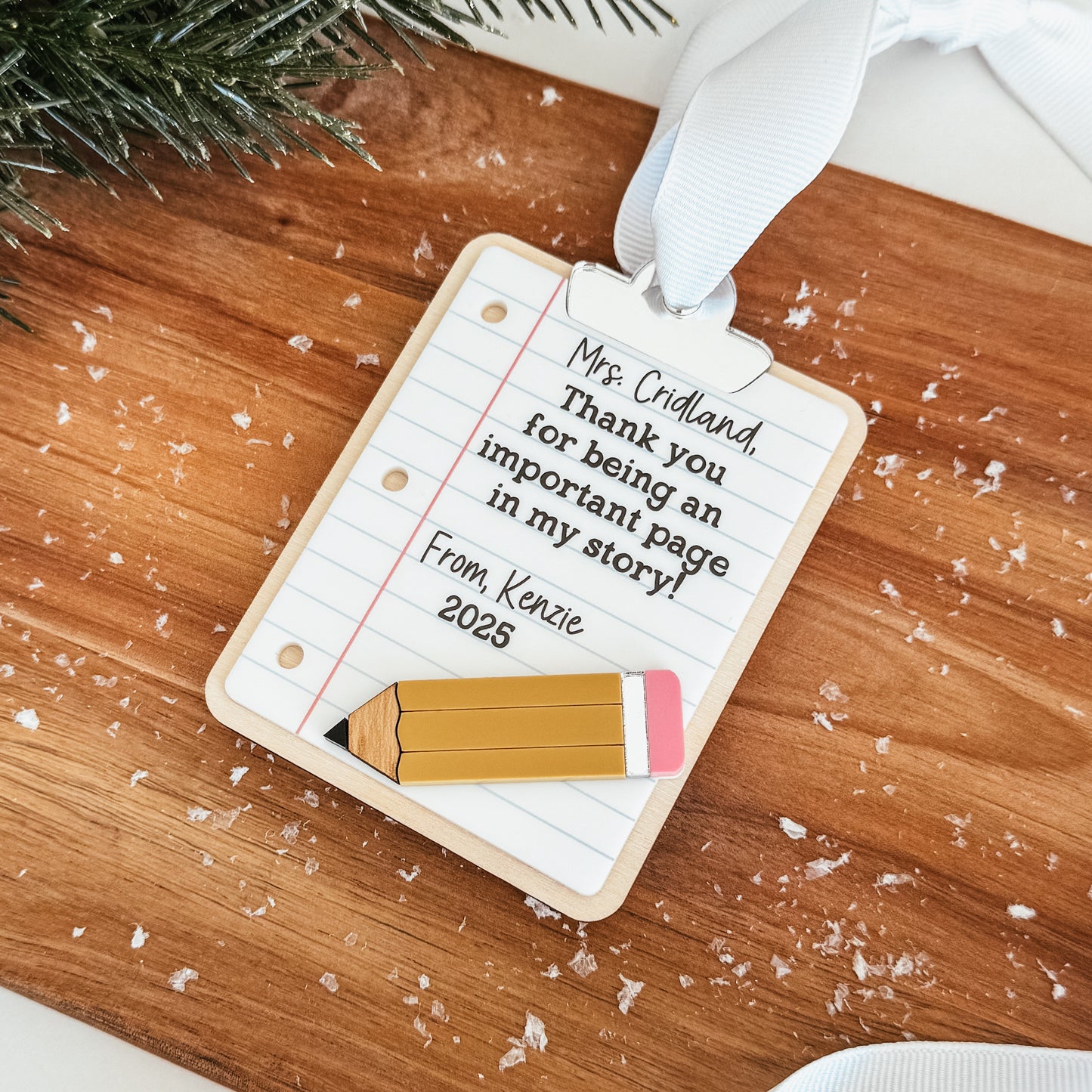 Personalized Teacher Christmas Ornament | 3D Clipboard