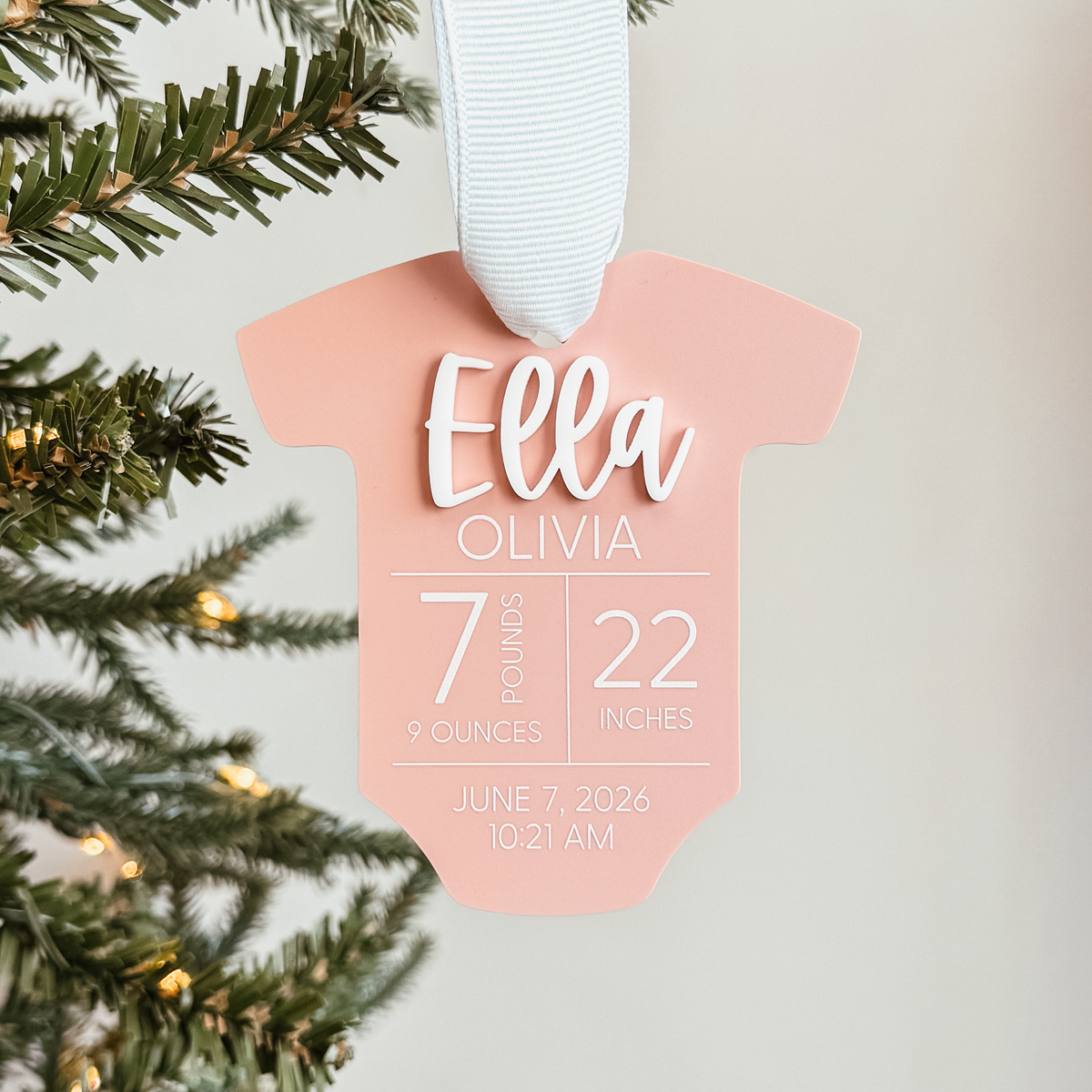 Birth Statistics Onesie Christmas Ornament (3D Coloured)