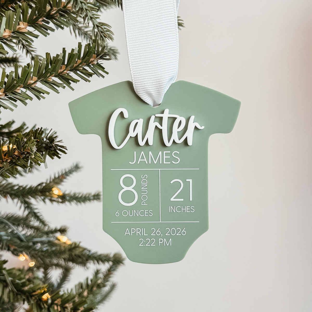 Birth Statistics Onesie Christmas Ornament (3D Coloured)