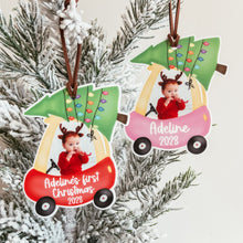 Load image into Gallery viewer, Baby&#39;s First Christmas Car Photo Ornament