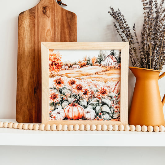 Fall Cottage Field Framed Sign