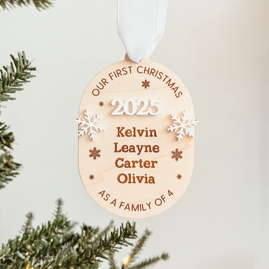 First Christmas As A Family Of - Snowflake Christmas Ornament