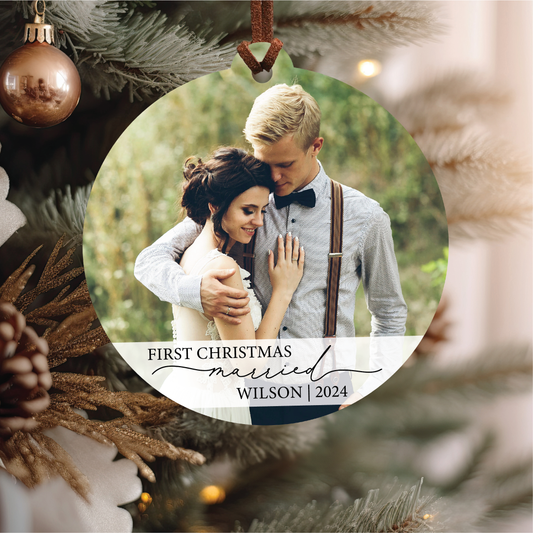 First Christmas Married Photo Ornament