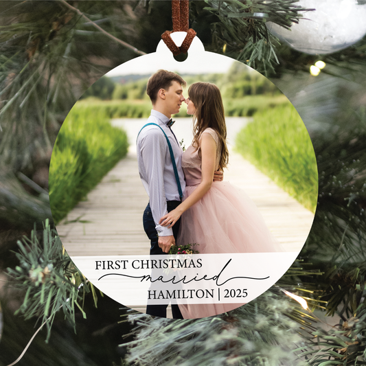 First Christmas Married Photo Ornament
