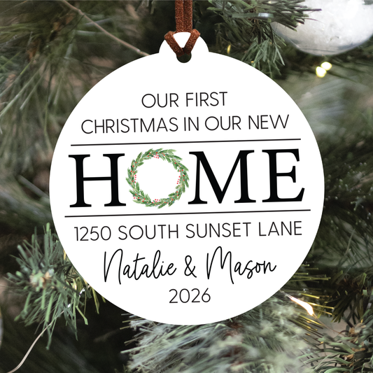Personalized New Home Christmas Ornament | House or Round | V2 Wreath