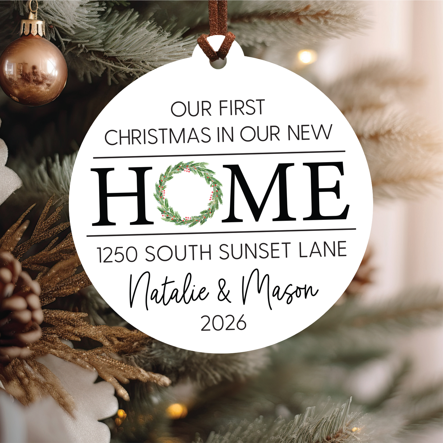 Personalized New Home Christmas Ornament | House or Round | V2 Wreath