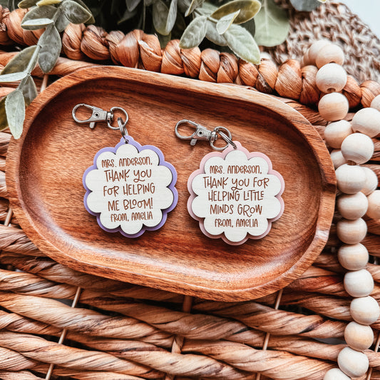 Personalized Teacher Flower Keychain