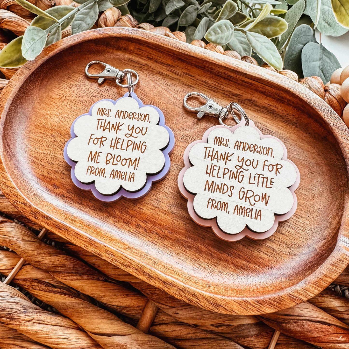 Personalized Teacher Flower Keychain