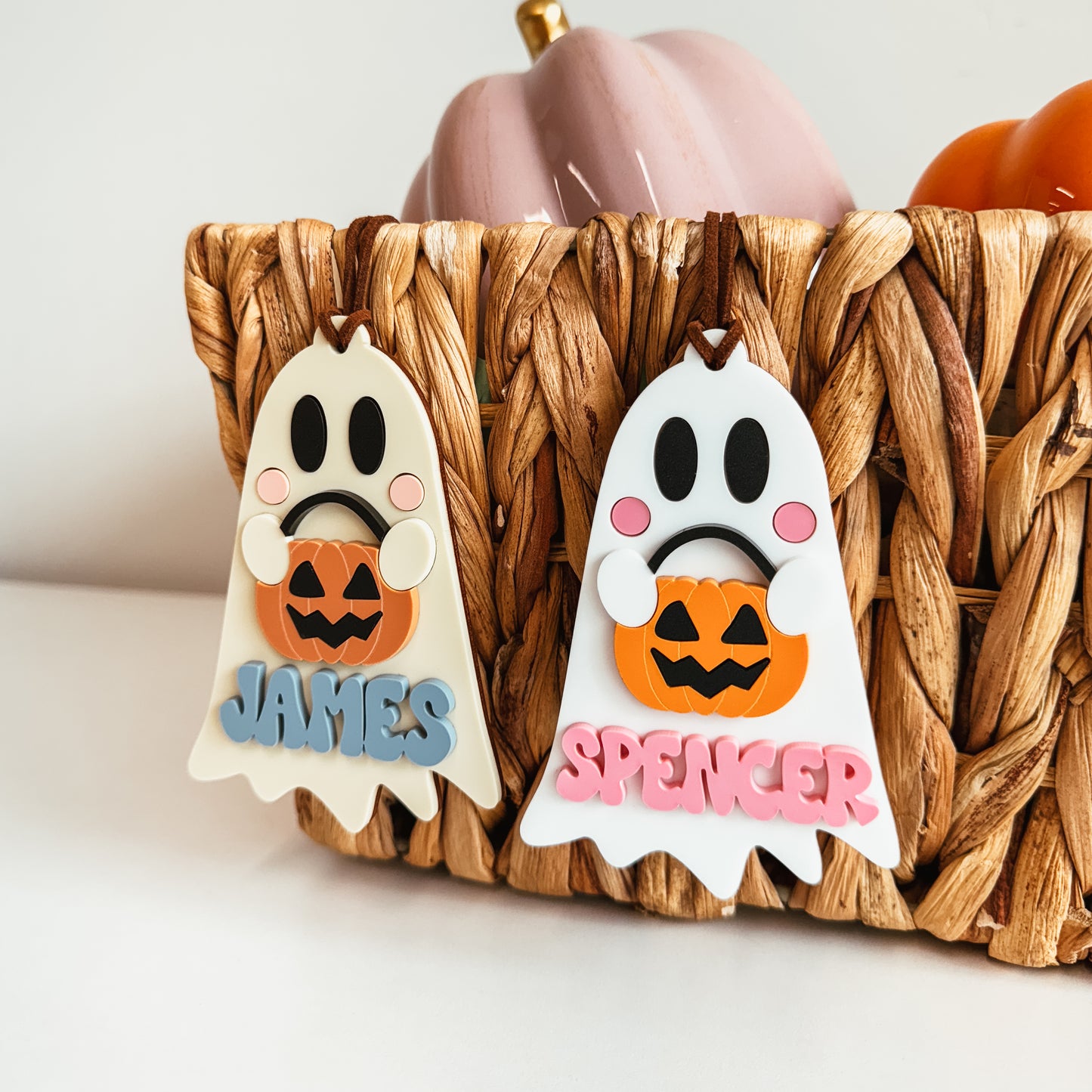 Ghost With Candy Bucket Boo Basket Tag