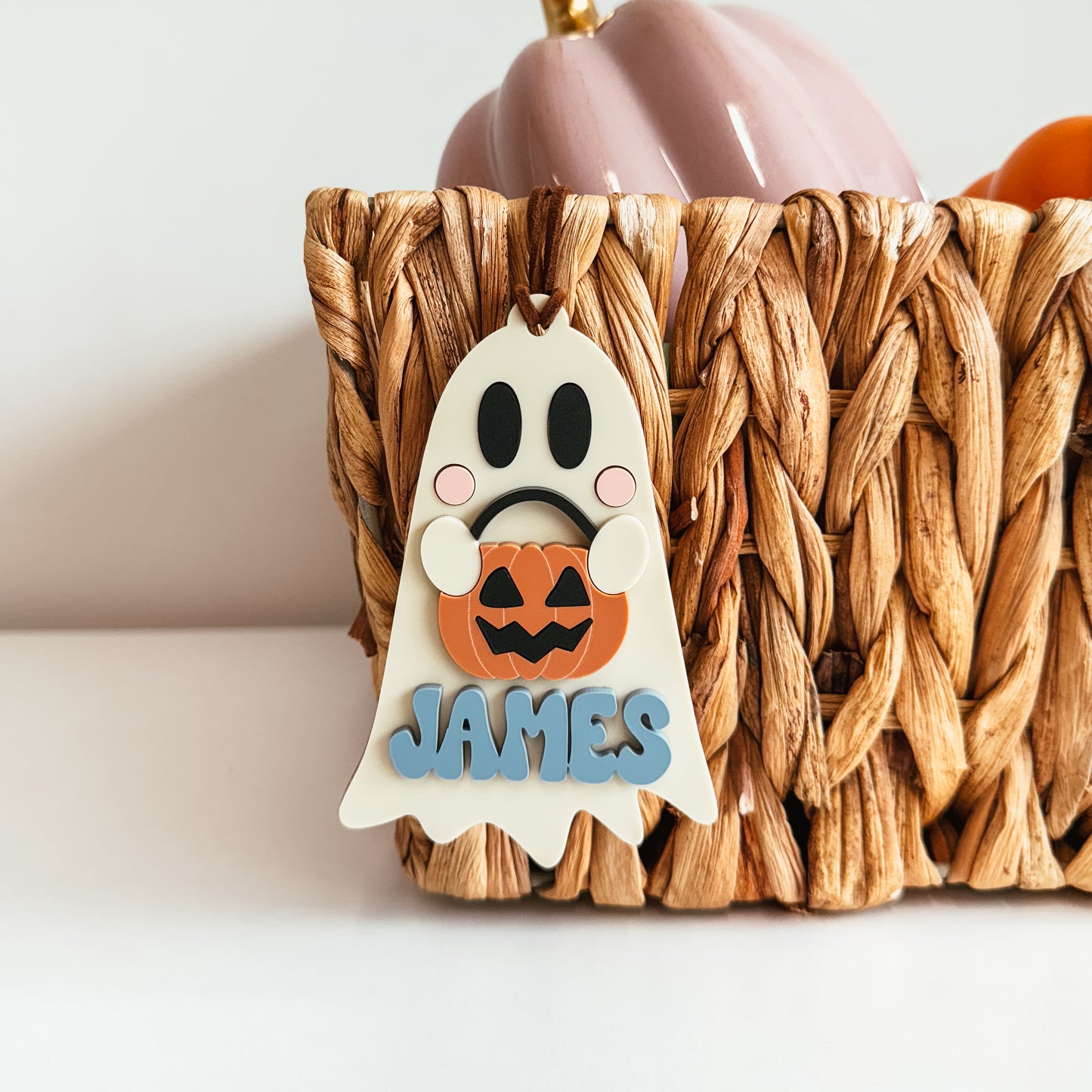 Ghost With Candy Bucket Boo Basket Tag