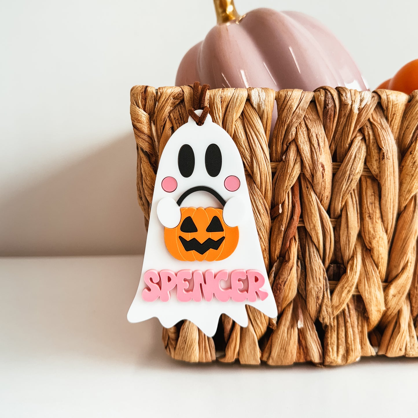 Ghost With Candy Bucket Boo Basket Tag