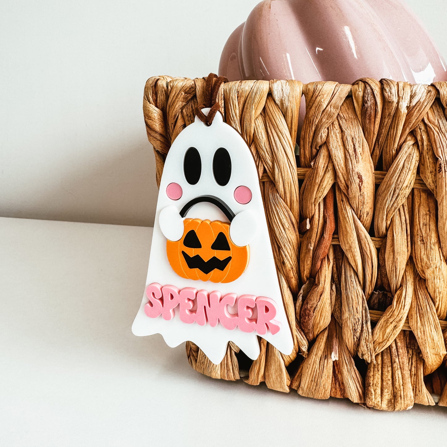 Ghost With Candy Bucket Boo Basket Tag