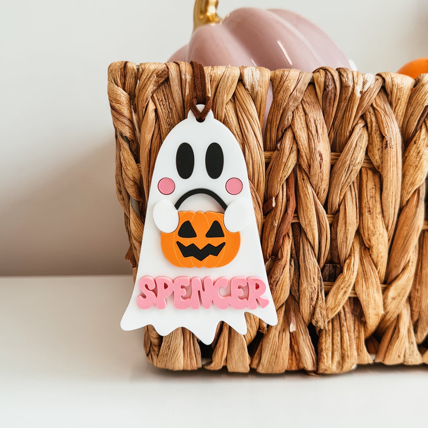 Ghost With Candy Bucket Boo Basket Tag