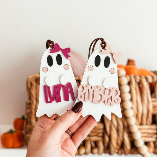Ghost With Bow Boo Basket Tag