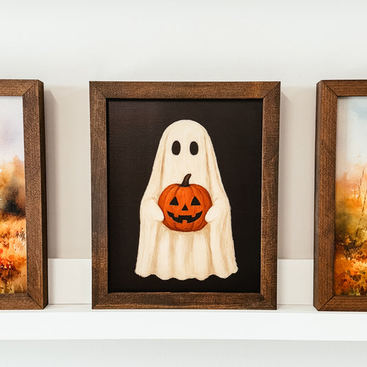 Ghost With Jack-O'-Lantern Vintage Inspired Sign