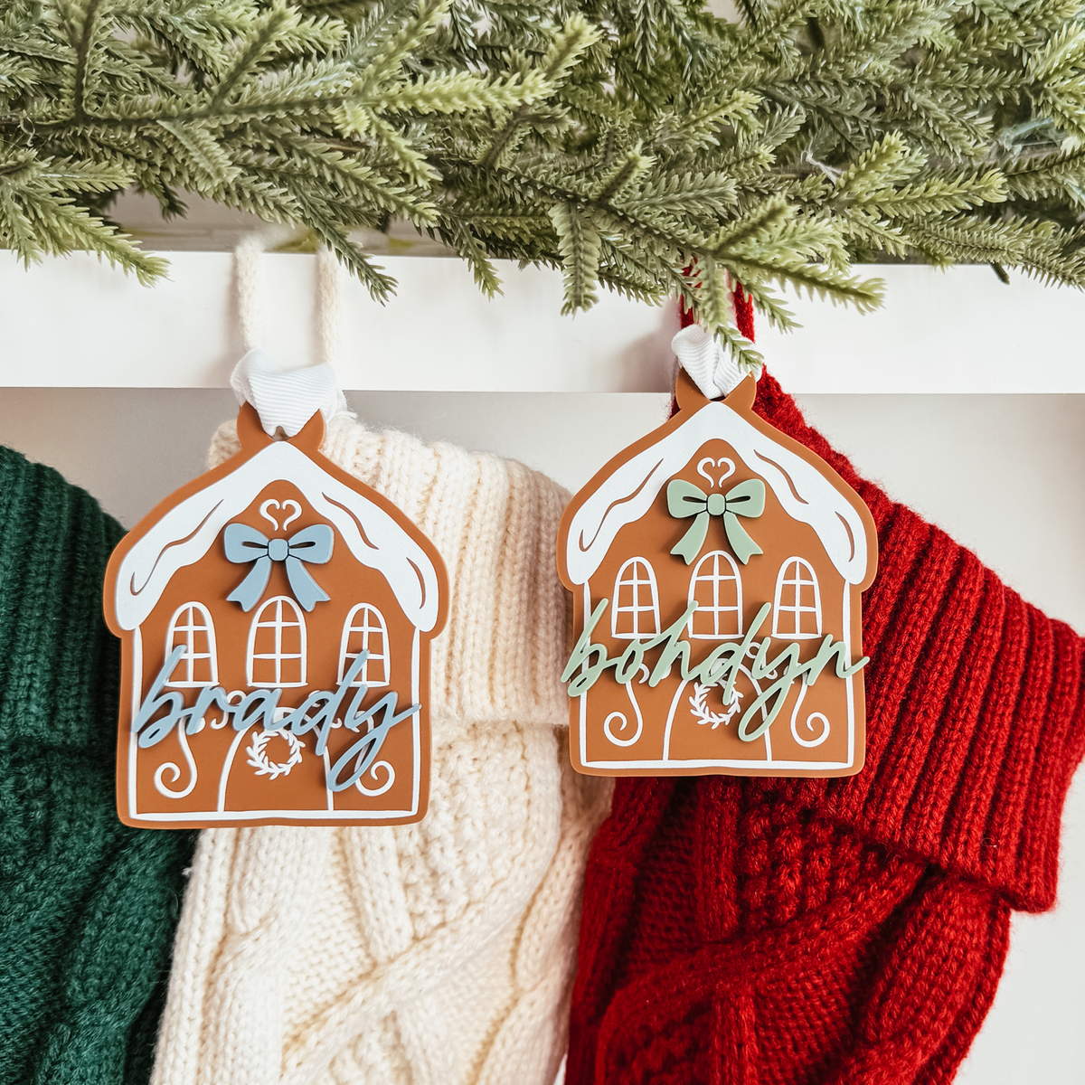 Gingerbread House Christmas Ornament or Stocking Name Tag V2
