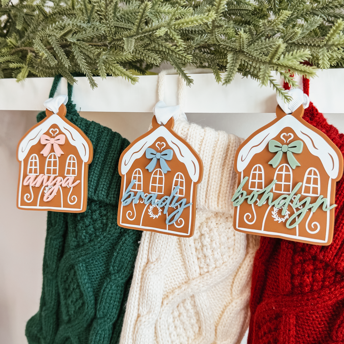 Gingerbread House Christmas Ornament or Stocking Name Tag V2