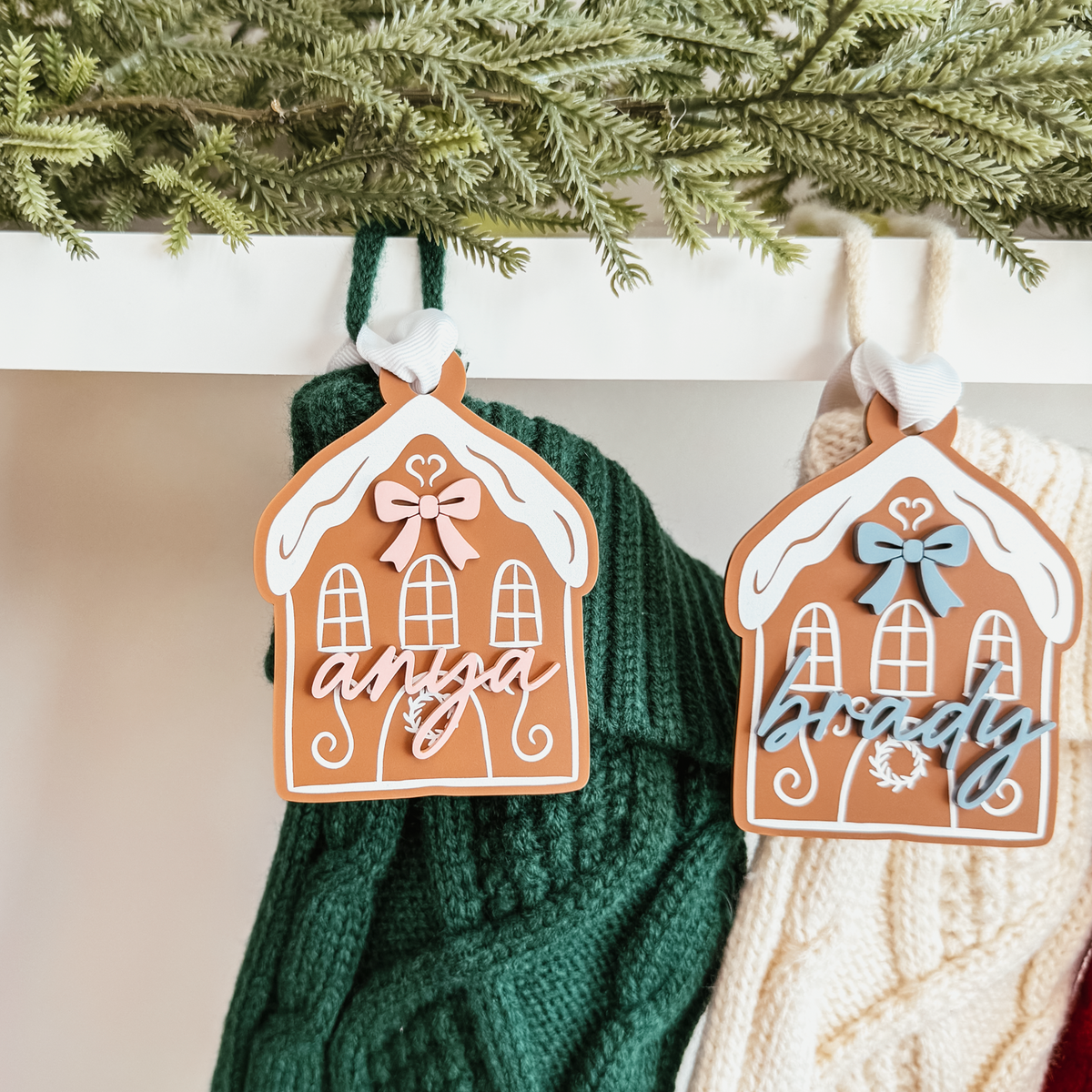 Gingerbread House Christmas Ornament or Stocking Name Tag V2