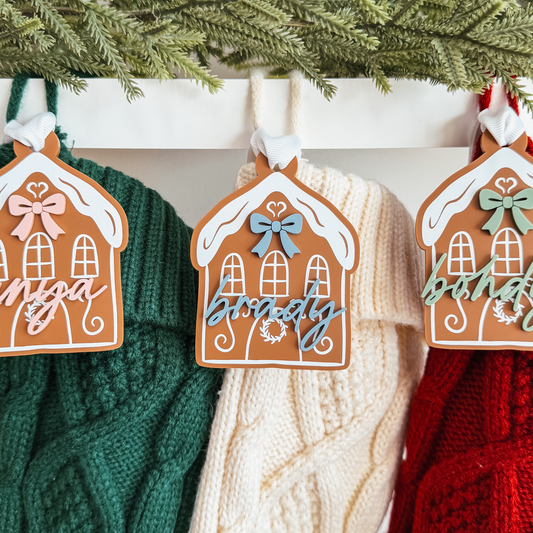 Gingerbread House Christmas Ornament or Stocking Name Tag V2