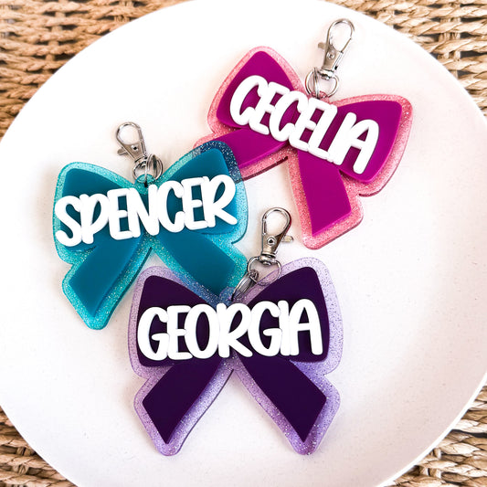 3D Jelly Glitter Bow Acrylic Backpack Tag