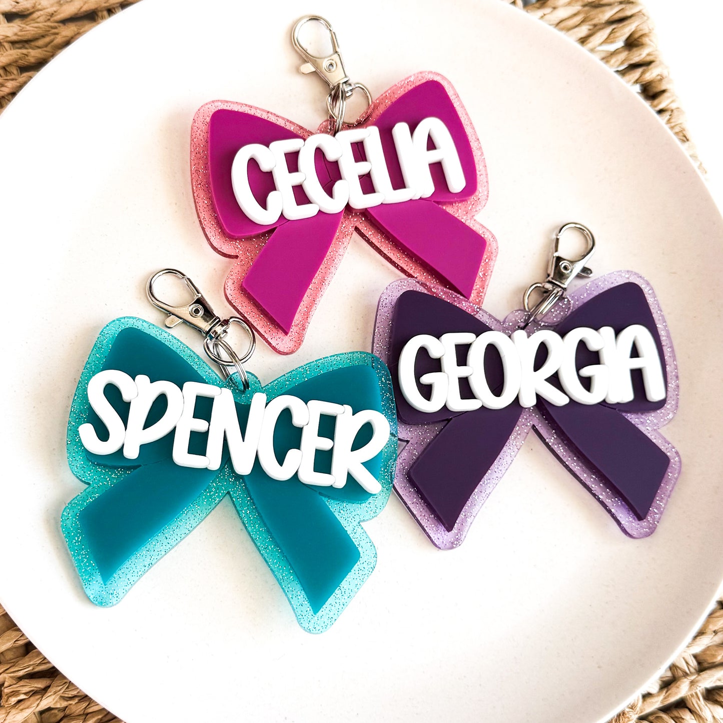 3D Jelly Glitter Bow Acrylic Backpack Tag