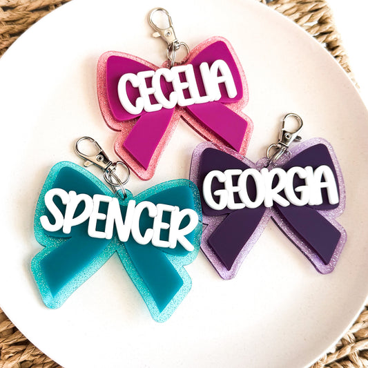 3D Jelly Glitter Bow Acrylic Backpack Tag