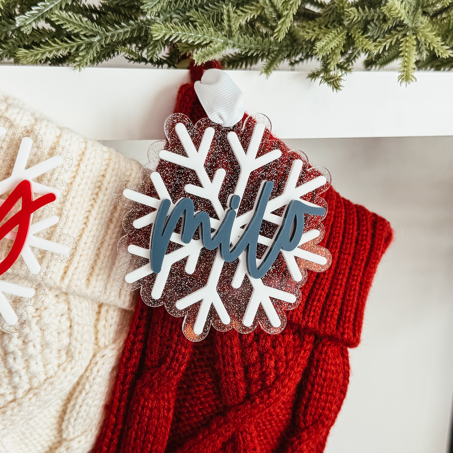 3D Acrylic Snowflake Stocking Tag