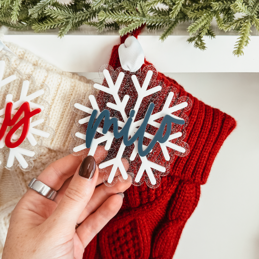 3D Acrylic Snowflake Stocking Tag