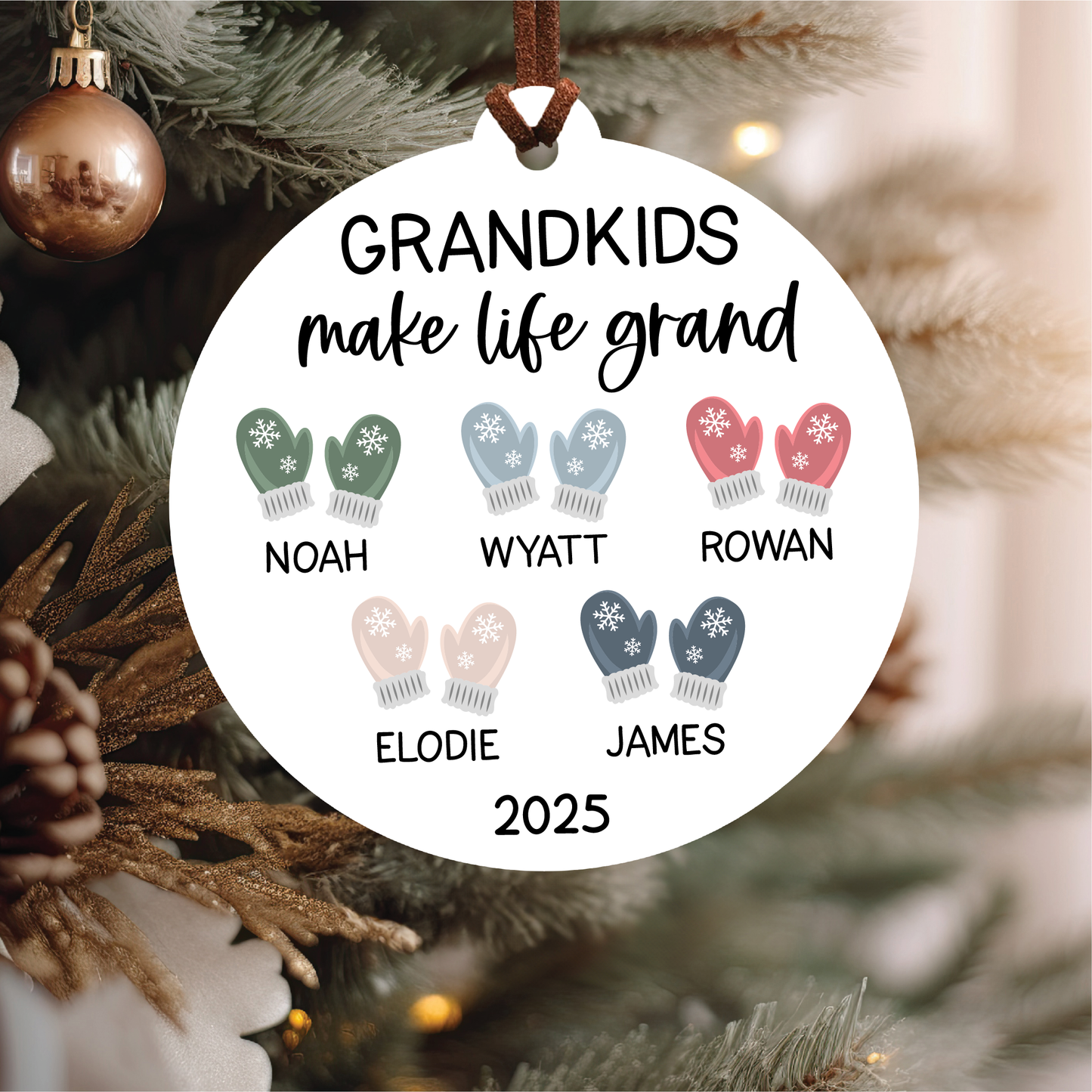 Grandchildren Names Christmas Ornament | Mittens