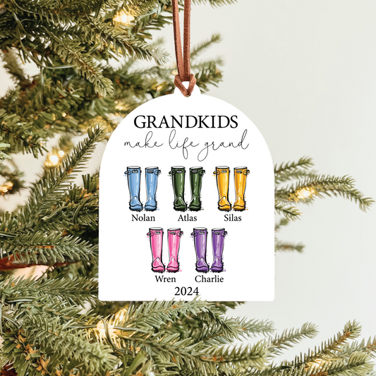 Grandchildren Names Christmas Ornament | Rubber Boots