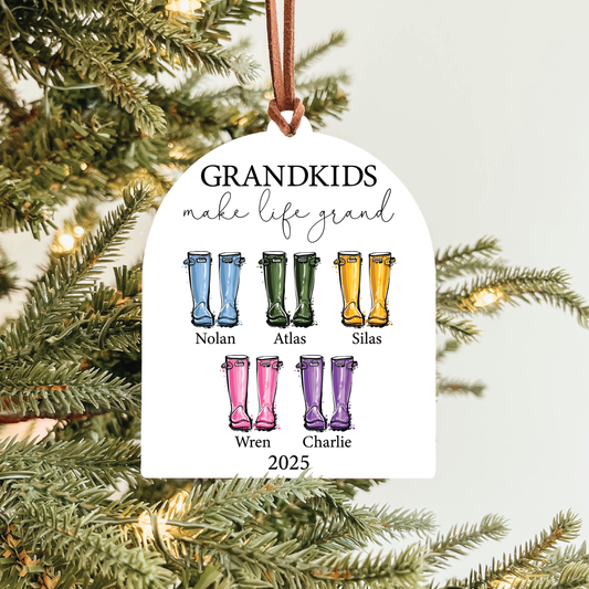 Grandchildren Names Christmas Ornament | Rubber Boots