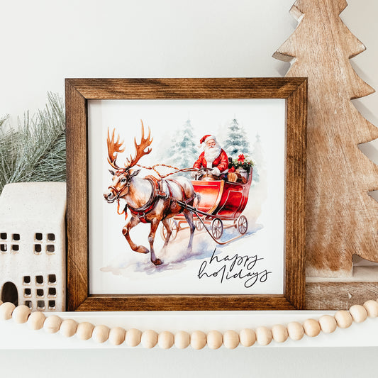 Happy Holidays Santa And Reindeer Sign