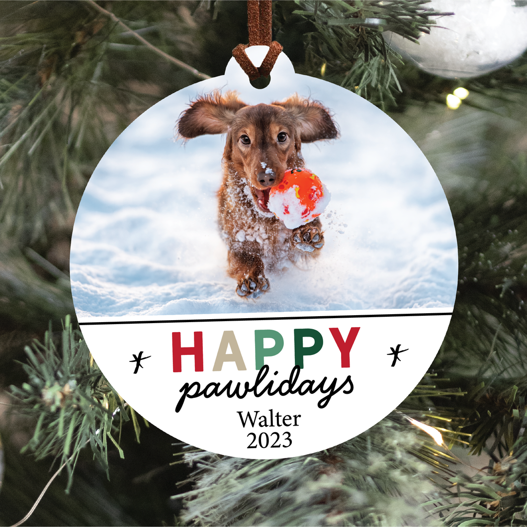 Happy Pawlidays Pet Portrait Ornament