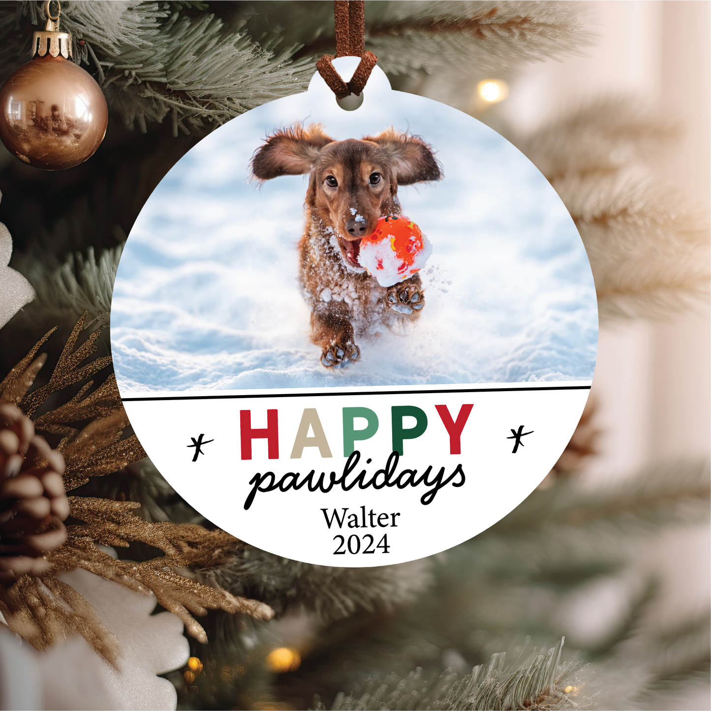 Happy Pawlidays Pet Portrait Ornament