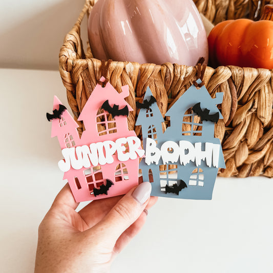 3D Haunted House Boo Basket Tag