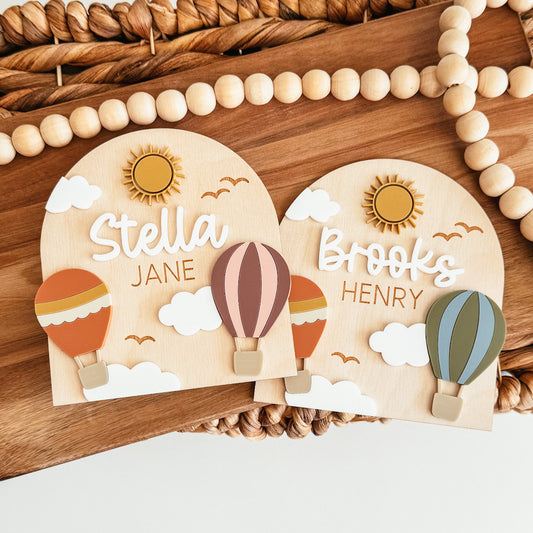 Hot Air Balloon Baby Name Announcement Sign