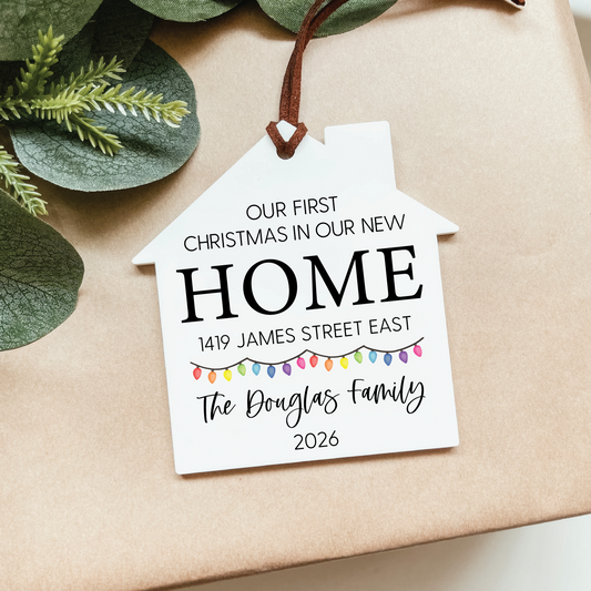 Personalized New Home Christmas Ornament | House or Round | V1 Lights