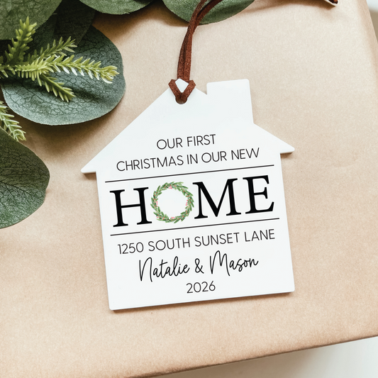 Personalized New Home Christmas Ornament | House or Round | V2 Wreath