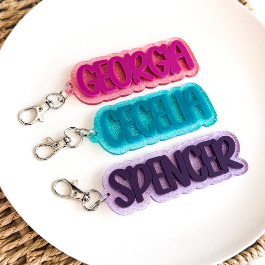 3D Jelly Glitter Acrylic Backpack Tag