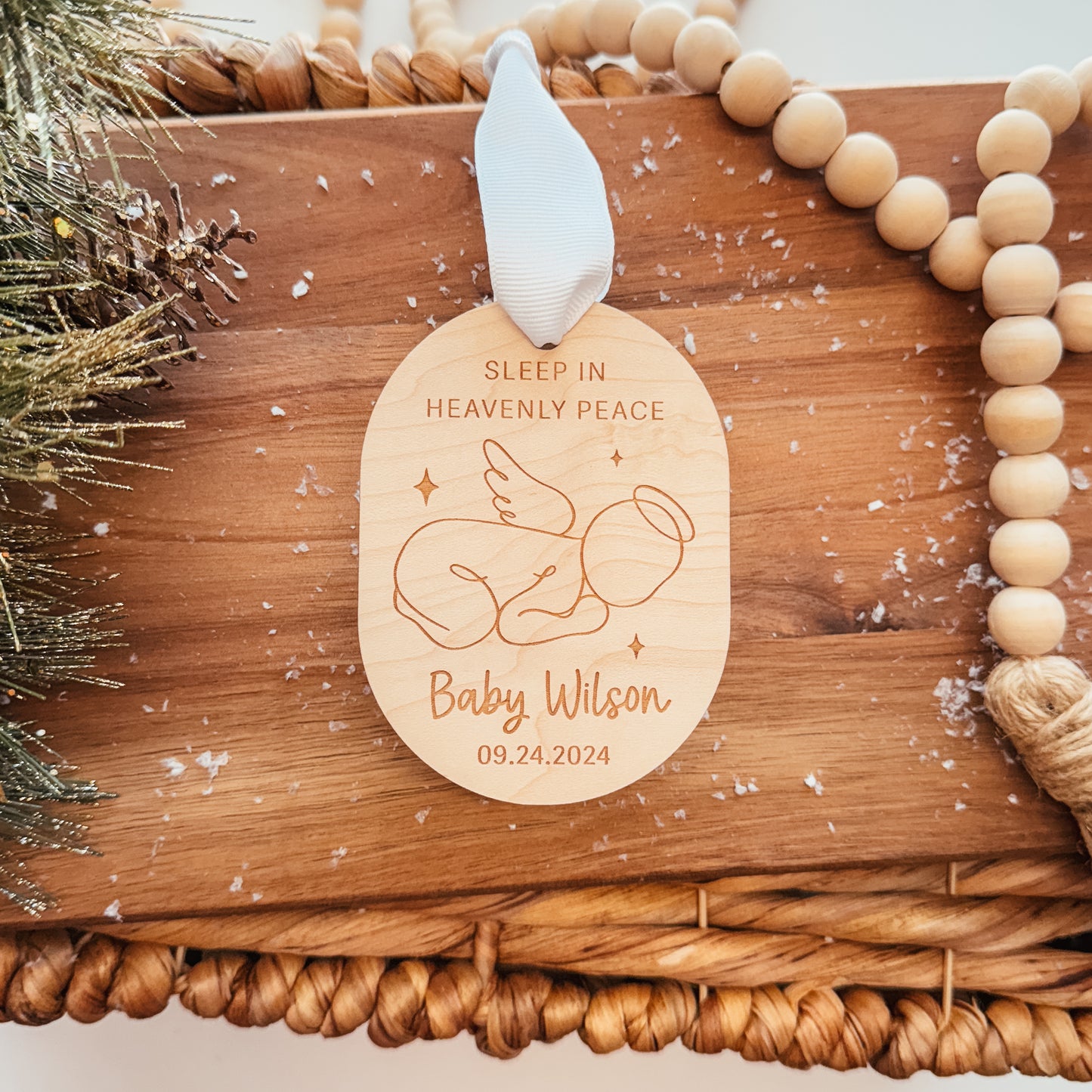 Sleep In Heavenly Peace Engraved Wooden Christmas Ornament