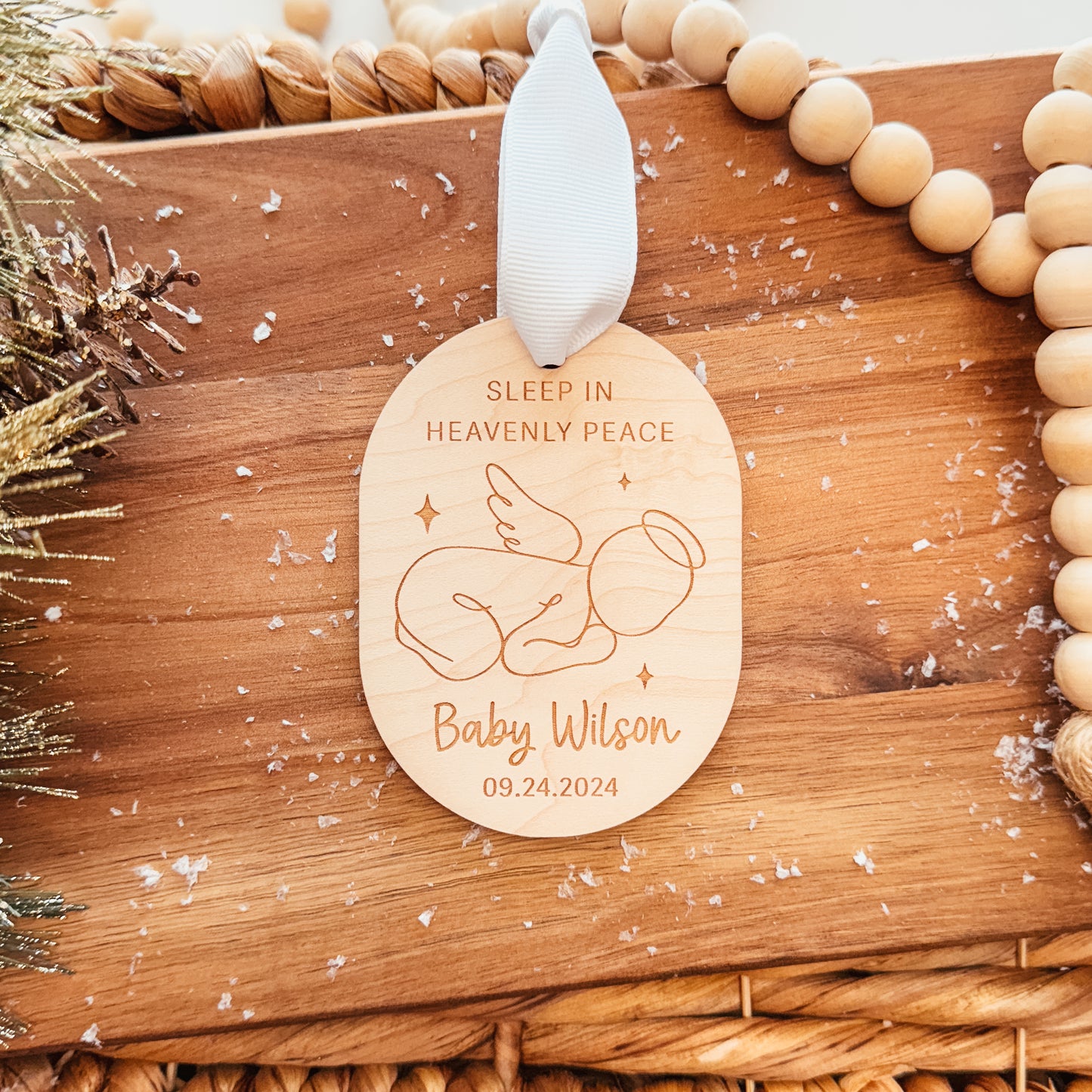 Sleep In Heavenly Peace Engraved Wooden Christmas Ornament