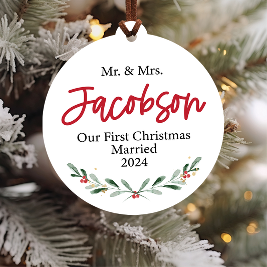 Mr. and Mrs. First Christmas Married Ornament