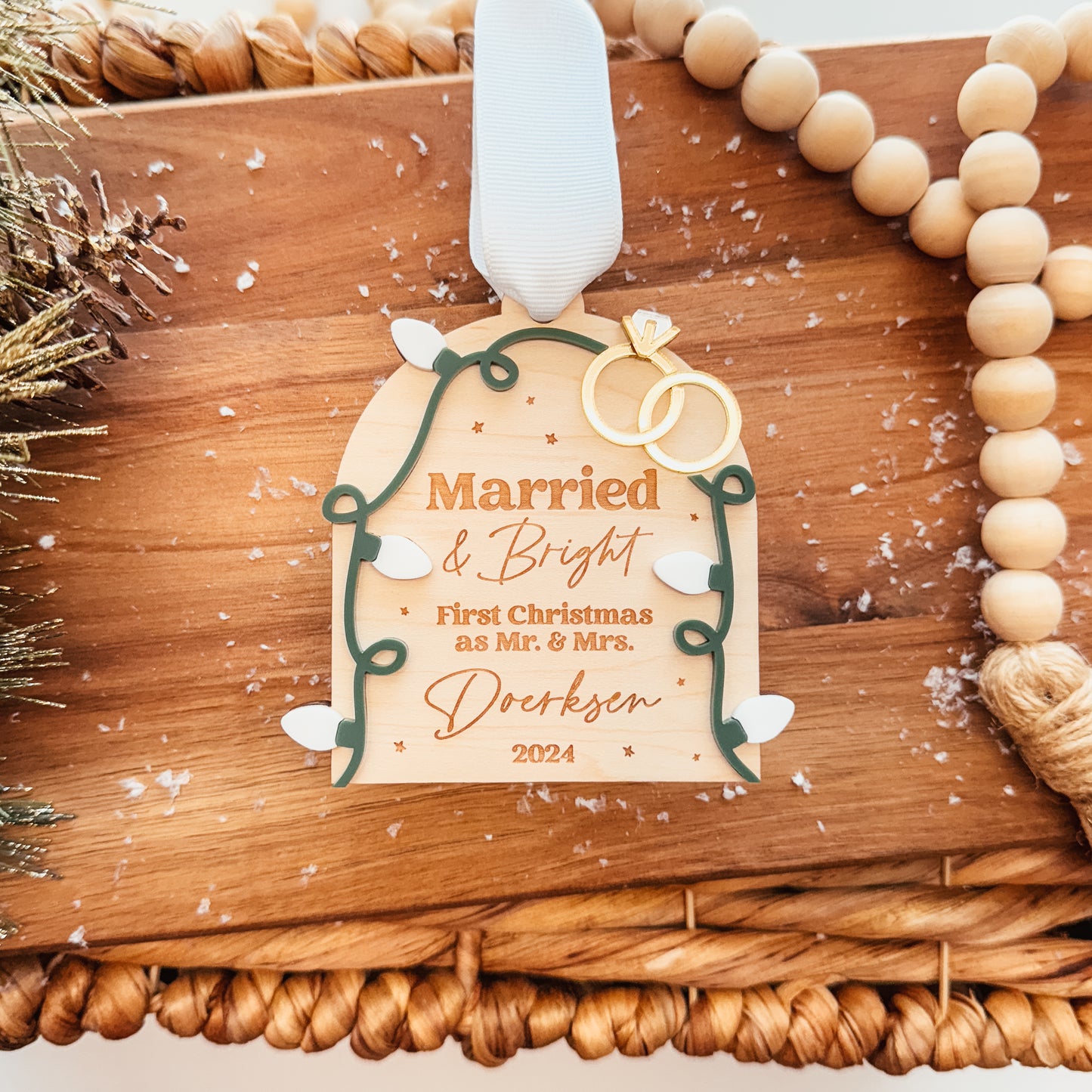 3D Newlywed Married & Bright Christmas Ornament