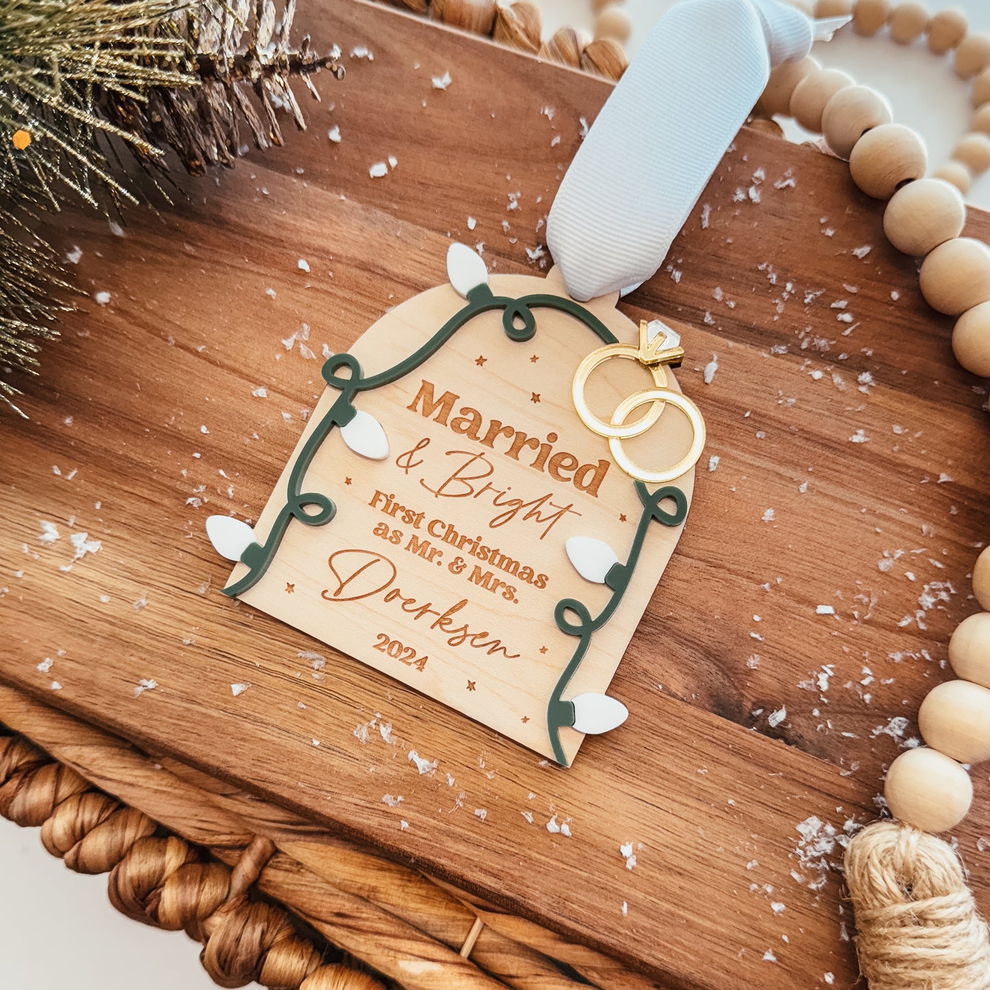 3D Newlywed Married & Bright Christmas Ornament